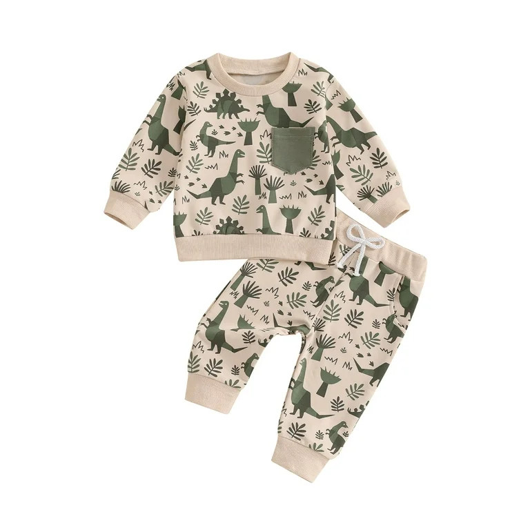 Toddler Baby Boys Fall Outfits 6 12 18 24 Months 2T 3T 4T Dinosaur Print Pocket Long Sleeve Sweat... | Walmart (US)