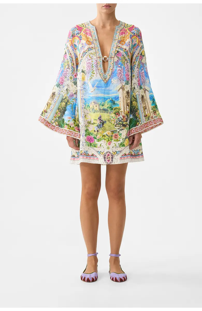 Deep V Neck Hardware Short Kaftan | Nordstrom