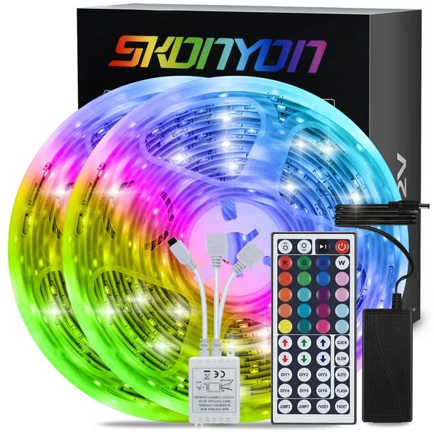 SKONYON LED Light Strip 32.8 ft 10 m RGB LED Light Strip Color Changing 3528 600 LEDs with 44 Key... | Walmart (US)