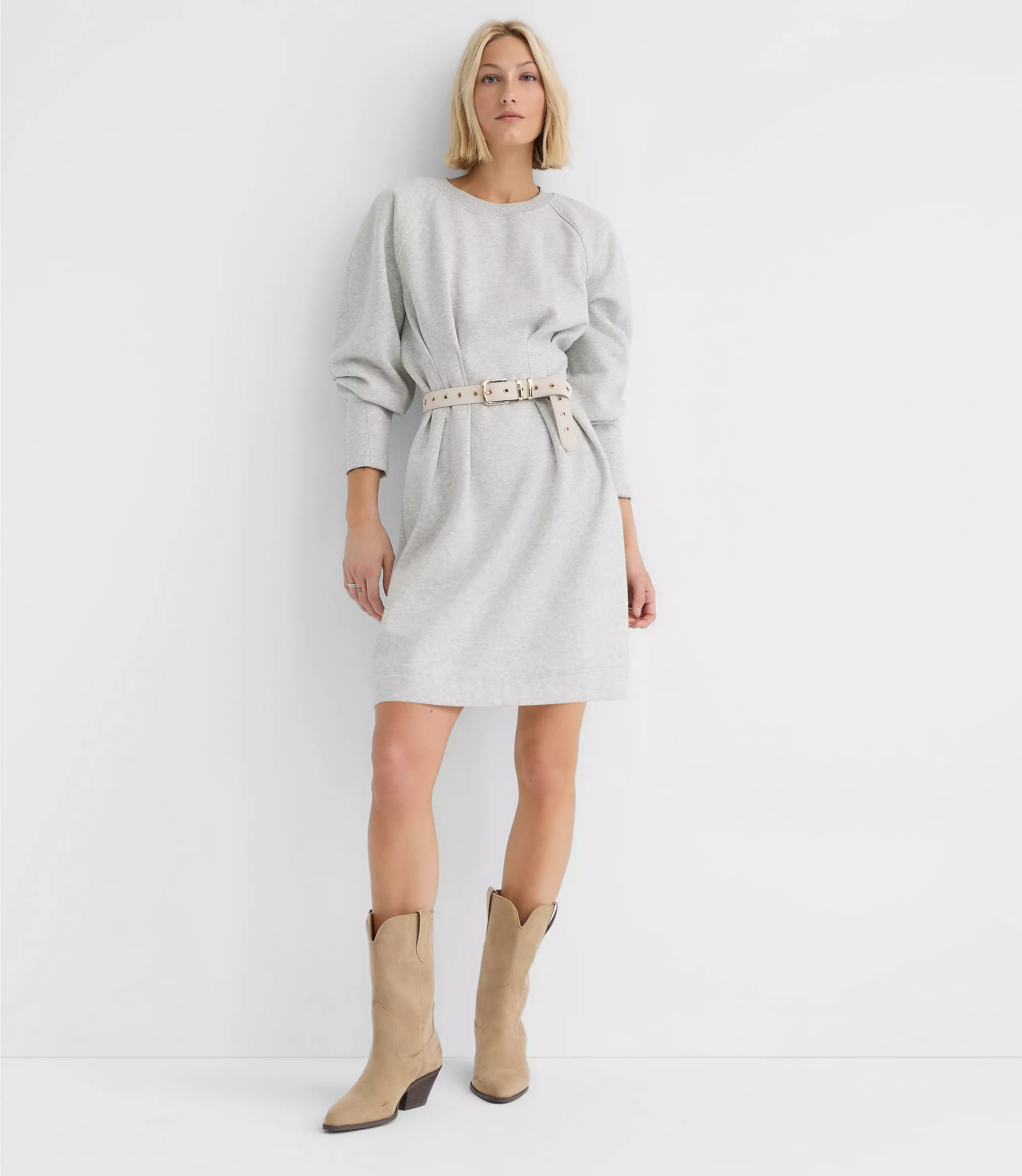 Heathered Pleated Terry Mini Dress | LOFT