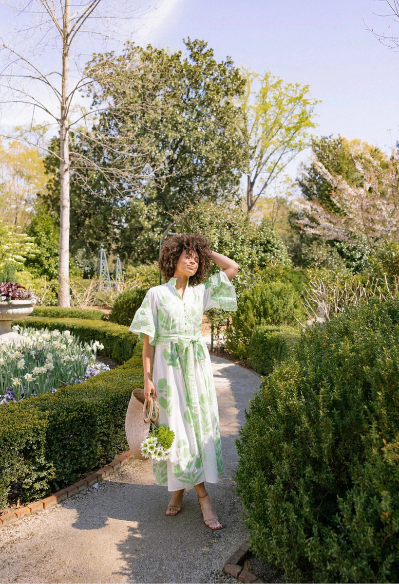 FINAL SALE Palladio Kaftan Dress | Green Apple Marigold | SUE SARTOR