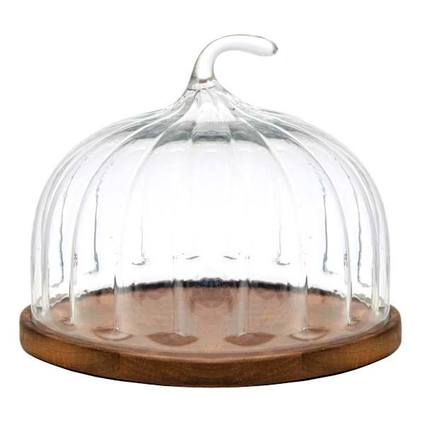 Acacia Wood Serving Tray with Pumpkin Shaped Glass Lid | At Home