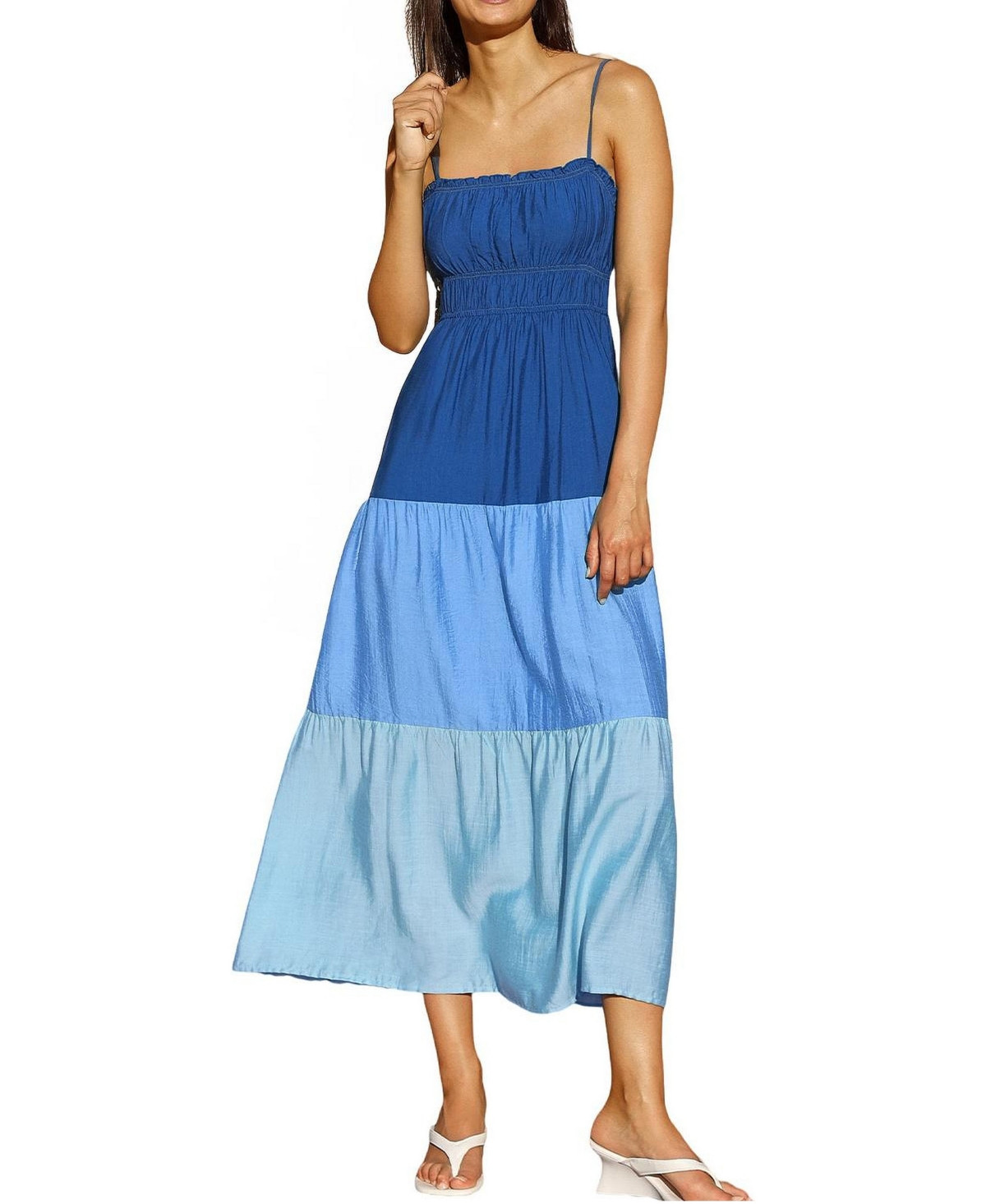 Cupshe Women's Saltwater Icon Colorblock Maxi Beach Dress - Dark blue | Macy's
