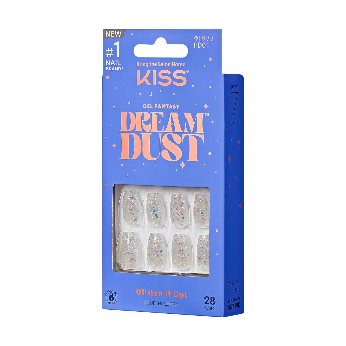 KISS Gel Fantasy Dreamdust Press-On Nails, ‘Mood Dust’, White, Short Coffin, 31 Ct. | KISS, imPRESS, JOAH