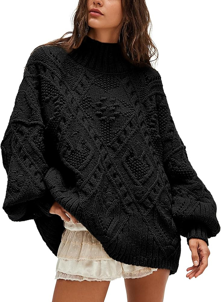 Hixiaohe Womens Sweaters Trendy Turtleneck Crochet Top Oversized Long Sleeve Chunky Knit Pullover... | Amazon (US)