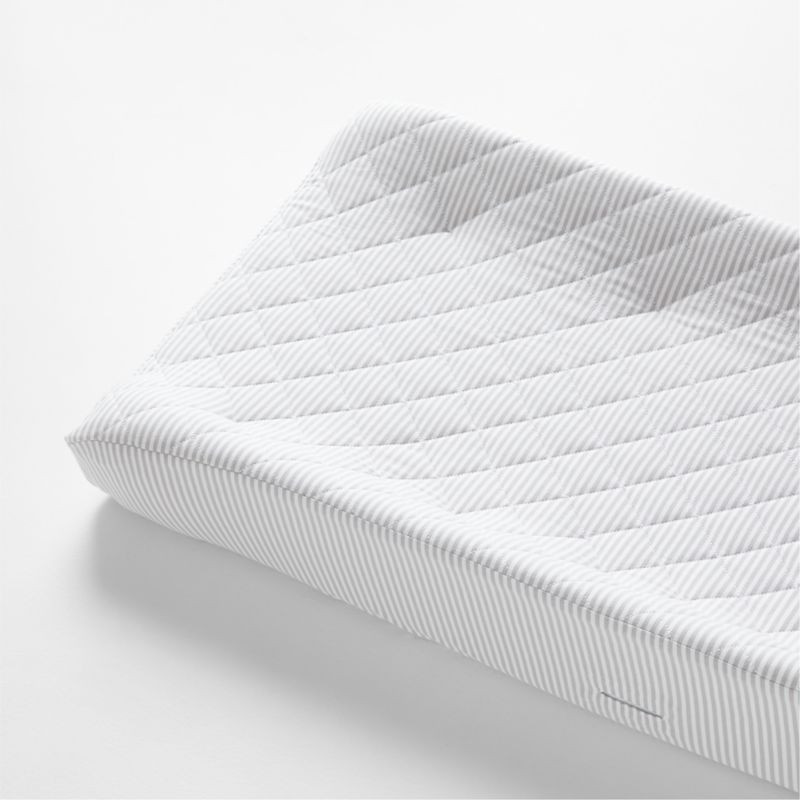 Modern Organic Heathered Jersey Grey Stripe Baby Changing Pad Cover + Reviews | Crate & Kids | Crate & Barrel