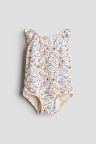 H & M - Textured Swimsuit - Light Beige/Floral | H&M (US, CA, MX)
