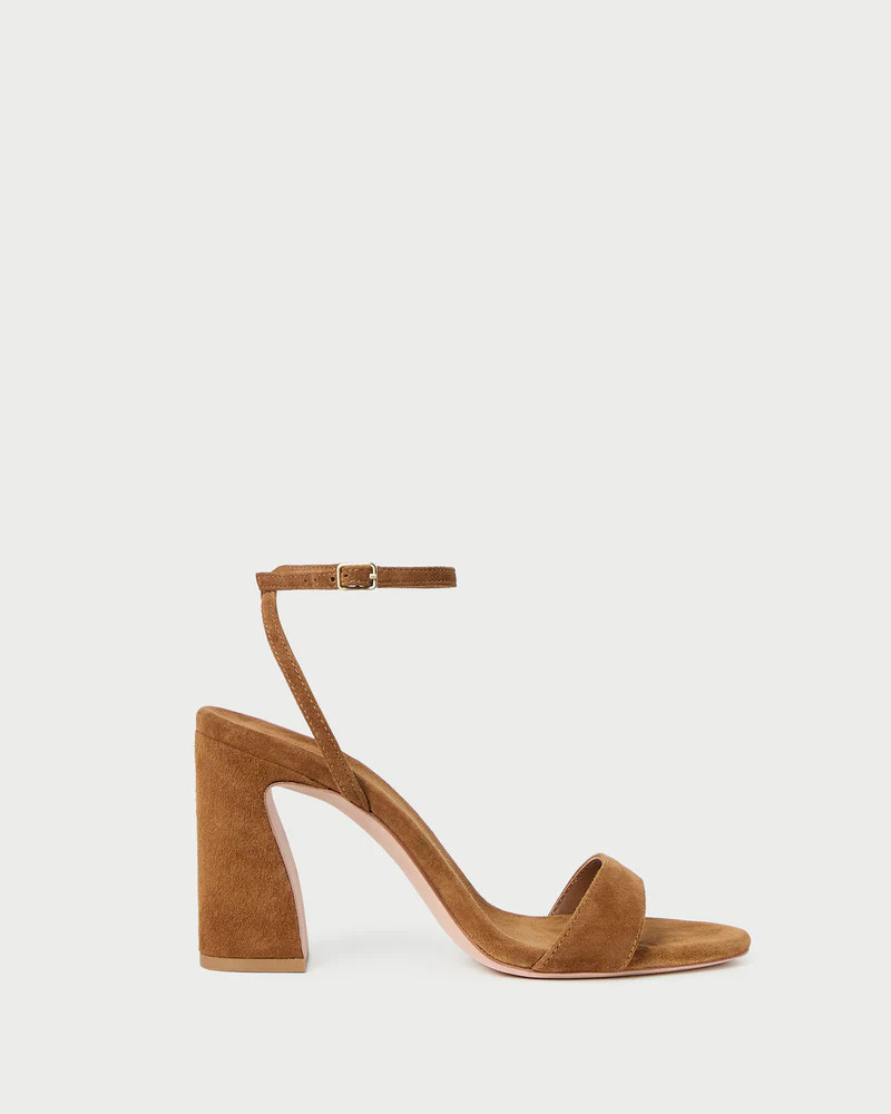 Malia Cacao Suede Curved-Heel Sandal | Loeffler Randall
