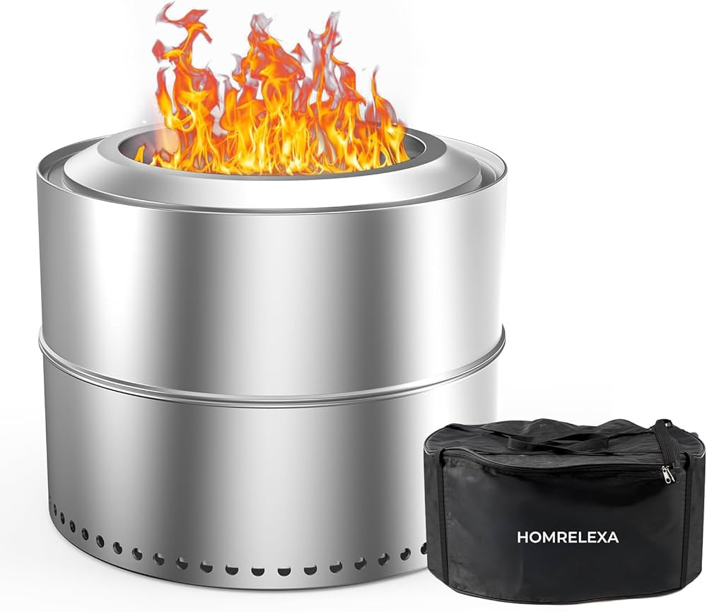 20 inch Smokeless Fire Pit, Outdoor Stainless Steel Smokeless Firepit, Wood Burning Fire Pits for... | Amazon (US)