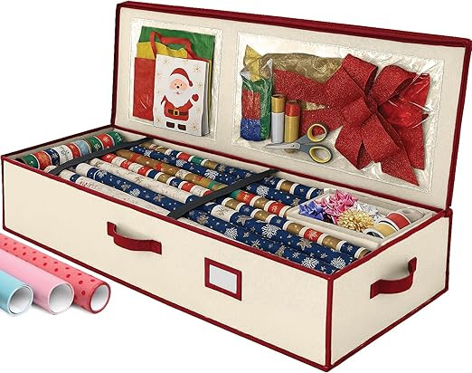 Christmas Wrapping Paper Organizer Storage, with Straps & Pockets, Gift Wrap Organizer Bag for Ch... | Amazon (US)