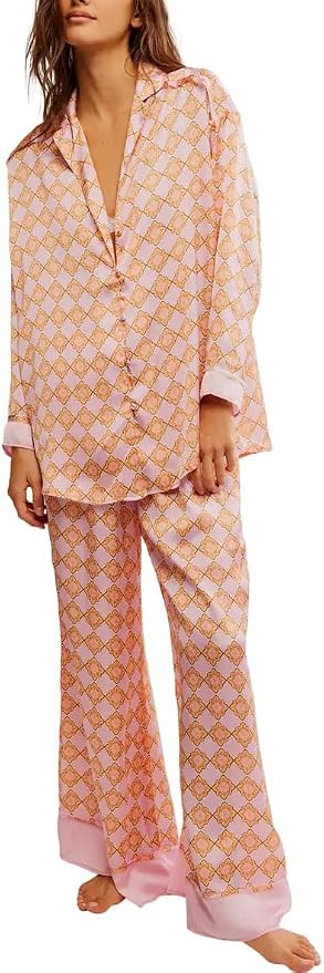 LILTWIST Silk Satin Pajamas Set for Women 2 Piece Floral Pjs Wide Leg Lounge Pants Set Long Sleev... | Amazon (US)