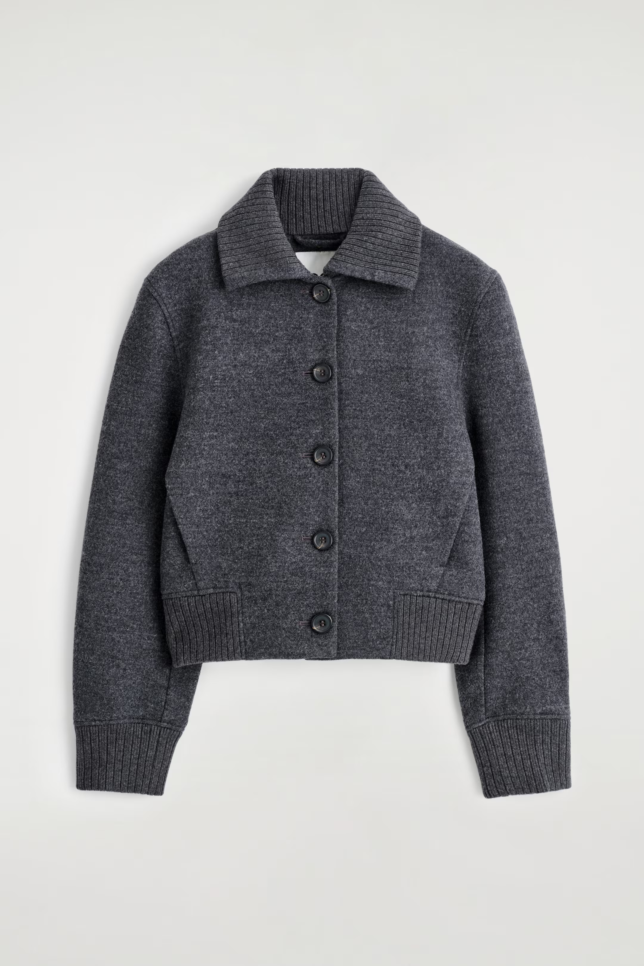RIBBED-COLLAR BOILED MERINO WOOL JACKET - DARK GREY | COS GB | COS UK