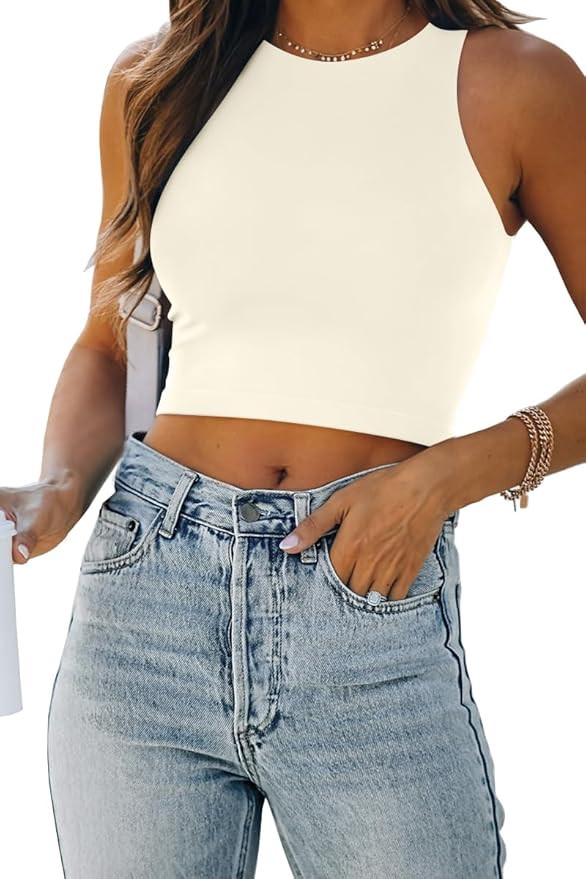 EFAN Womens Sexy Sleeveless Double Lined Crop Tops Workout Cute Tight Racerback Tank Tops Summer ... | Amazon (US)