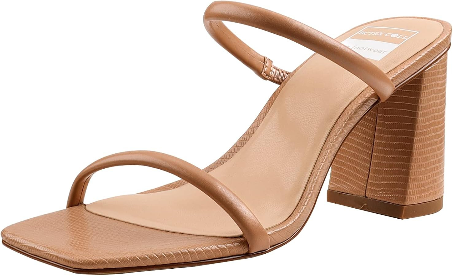 BCTEX COLL Women's High Heeled Sandal Two Strap Square Toe Slip on High-heeled Sandal High Heel Sandal Comfortable for Women | Amazon (US)