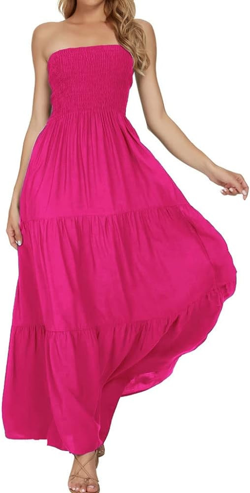 Timathous Women's Summer Strapless Tube Top Maxi Dresses Off Shoulder Boho Beach Long Dress | Amazon (US)