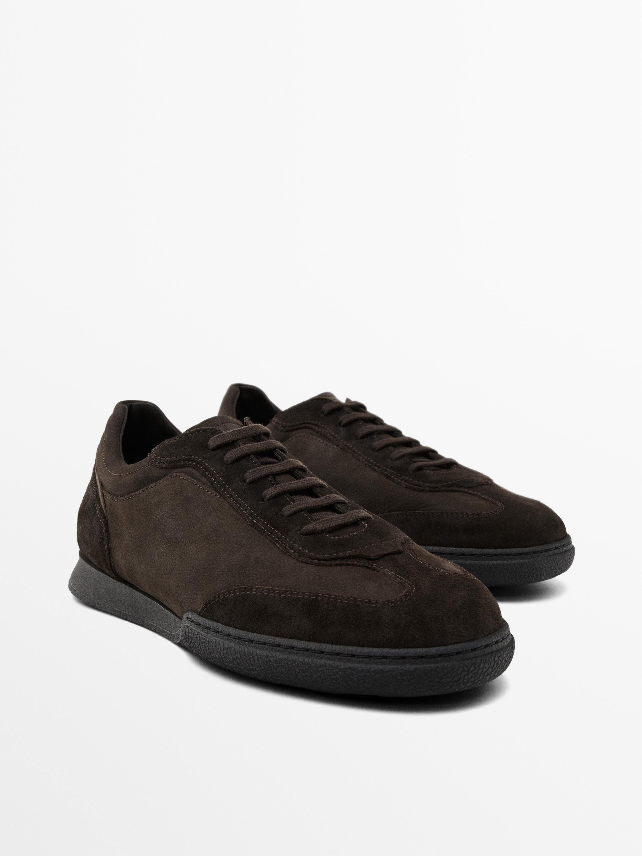 Split leather trainers with contrast soles | Massimo Dutti UK