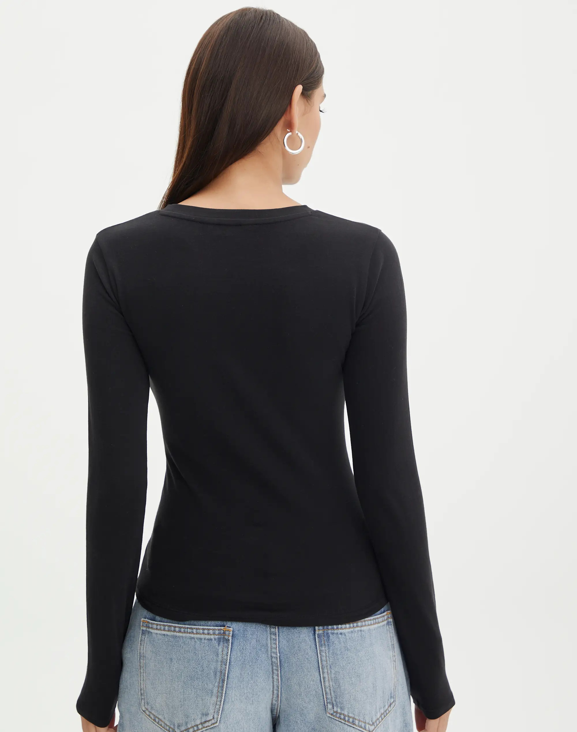 Cotton Fitted Long Sleeve Top in Black | Glassons | Glassons (Australia)