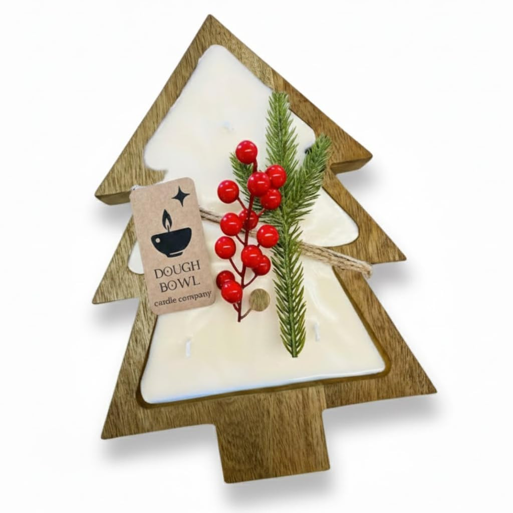 Dough Bowl Candle Co. Christmas Tree Shaped Candle - 14x10x2 6 Wick Brown Large Wooden Bowls for ... | Amazon (US)