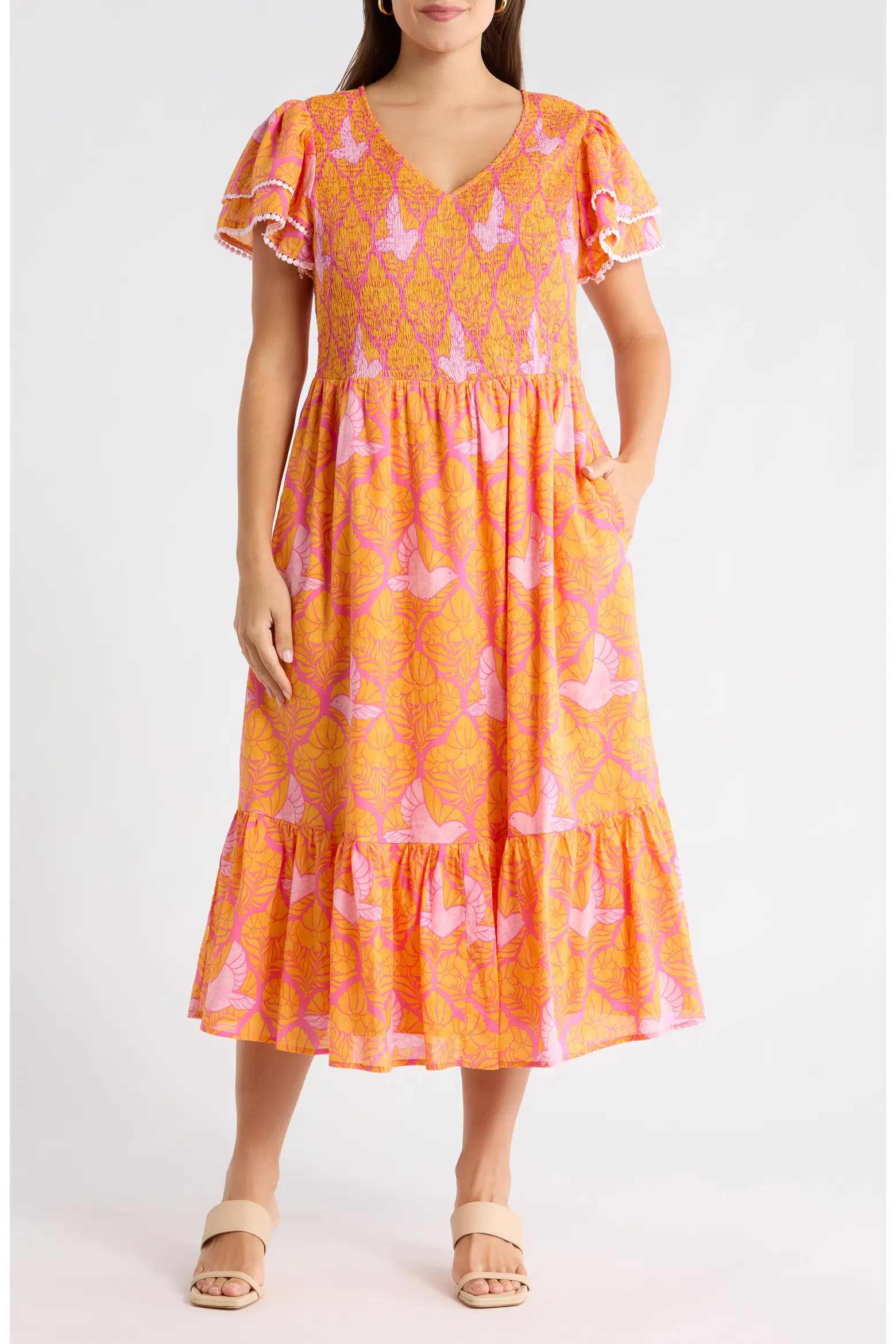 Jaidy Floral Patte Tiered Midi Dress (Women) | Nordstrom | Nordstrom