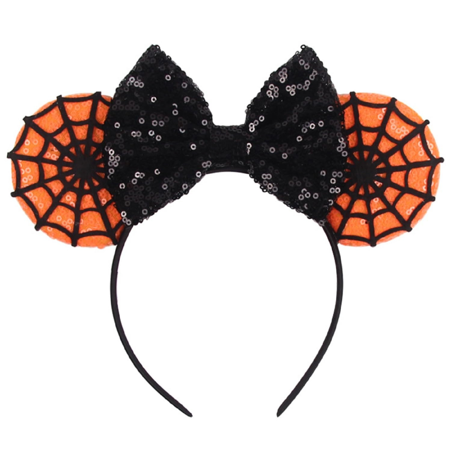 LSHDXD Halloween & Christmas Hairband, Hand-made Headband with Adjustable Mouse Ears, Glitter Sequin Spider Web Design, Unique Gift for Women, Unisex Adults (Black, 1 Count Pack of 1) | Amazon (US)