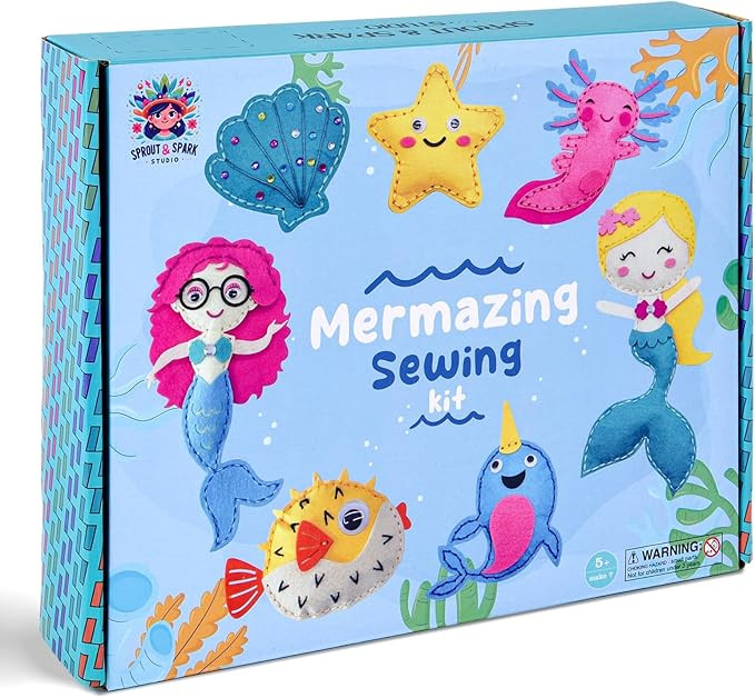 SPROUT & SPARK STUDIO Sewing Kit for Kids, DIY Set for Girls Ages 5+, Beginner,Arts and Crafts,Fe... | Amazon (US)