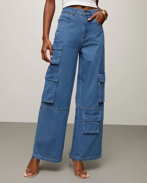 Inglewood High Waisted Wide Leg Cargo Jeans | VICI