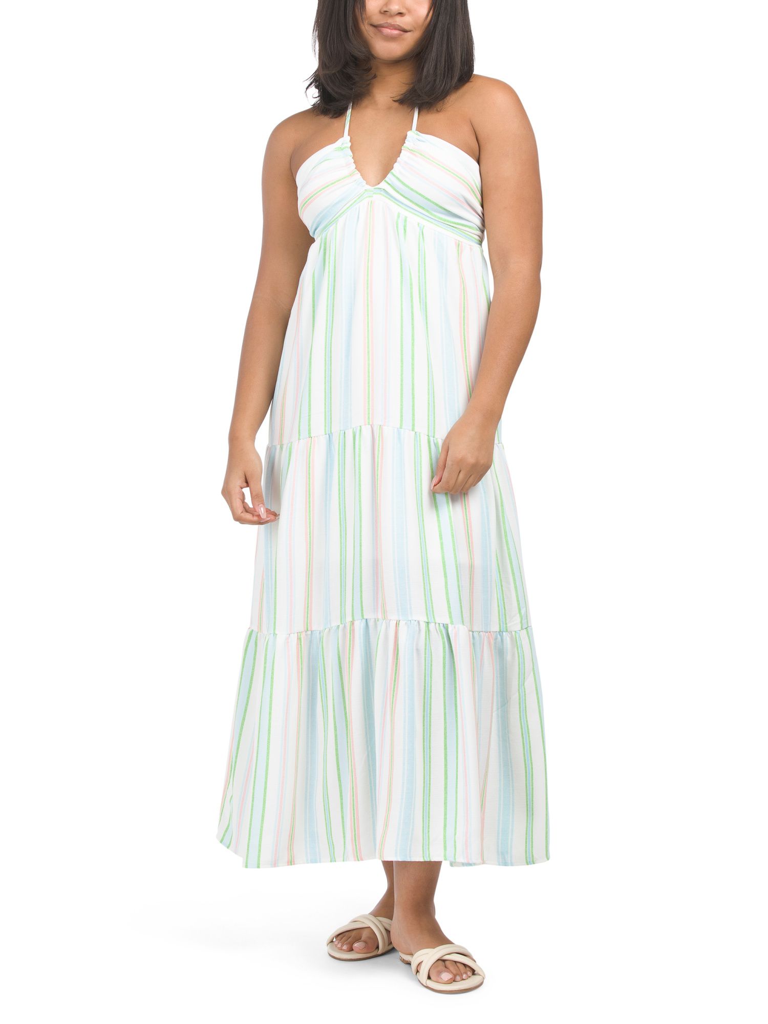Sleeveless Halter Striped Tiered Maxi Dress | Casual Dresses  | Marshalls | Marshalls