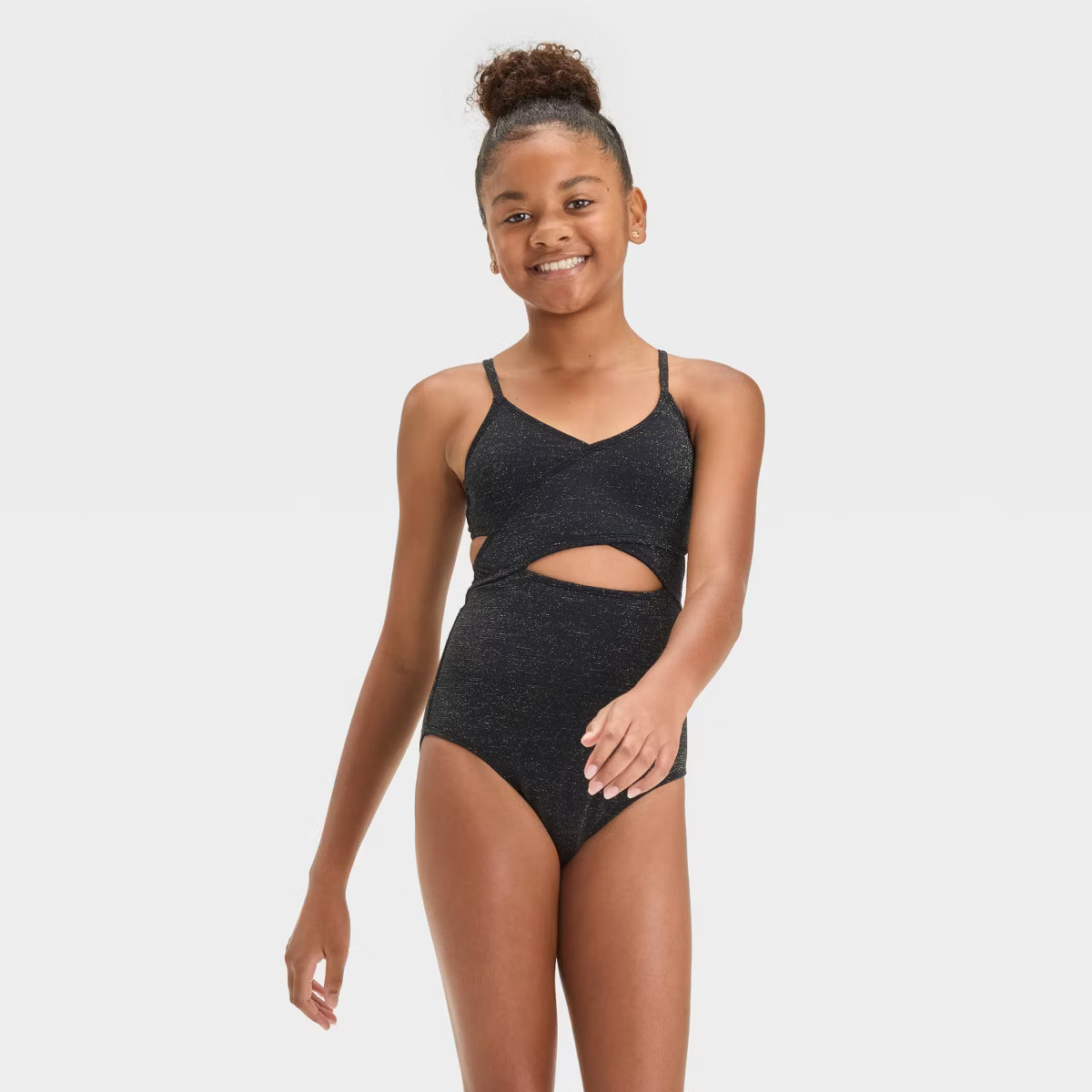 Girls' Solid One Piece Swimsuit - art Class™ Black | Target