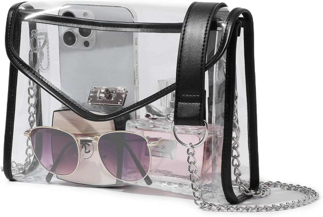 Clear Purse for Women Stadium Approved, Clear Crossbody Bag with Leather Edging for Concert Sport... | Amazon (US)