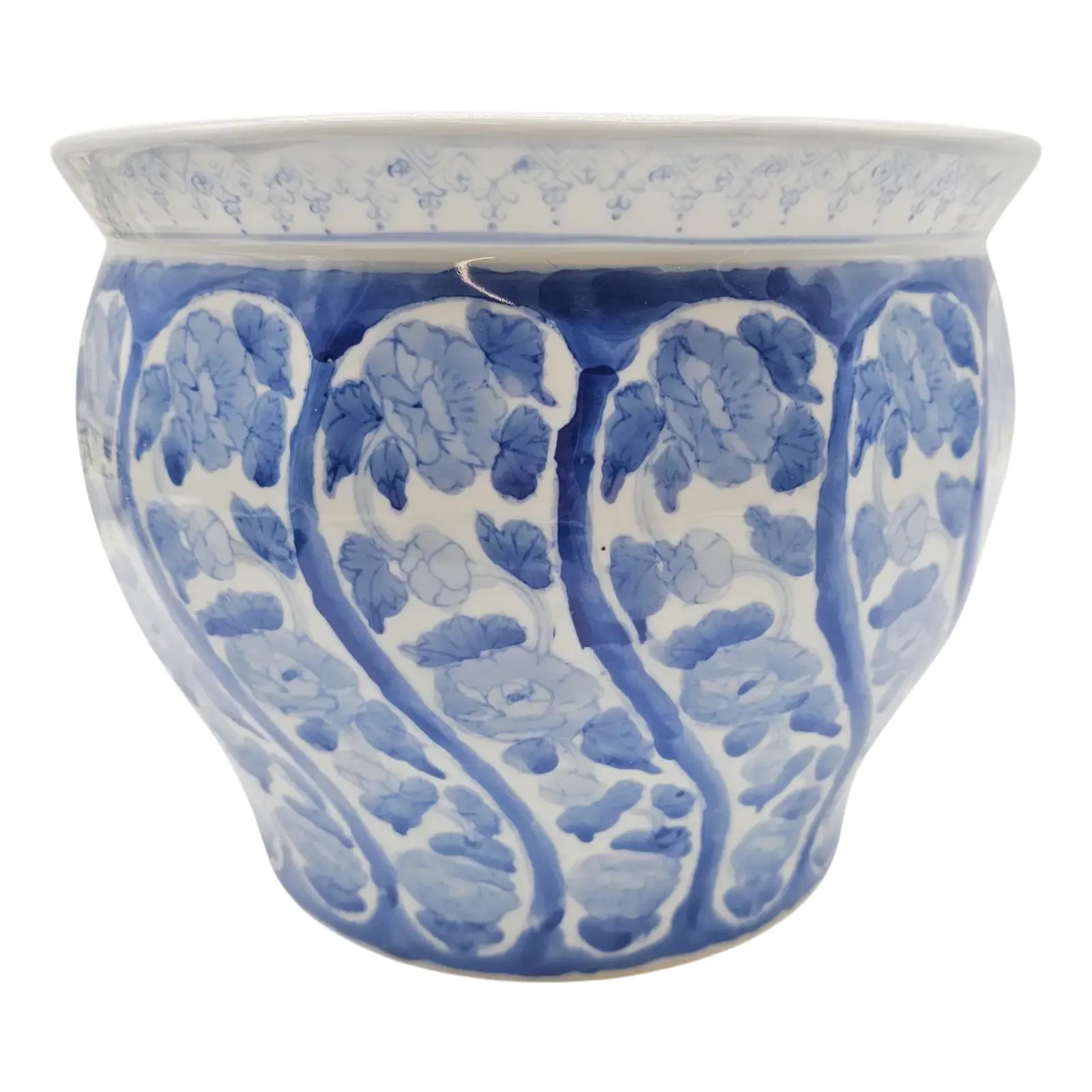 Chinese Blue and White Hand-Painted Jardinière – Estate Ceramic Planter Pot 10” | Chairish