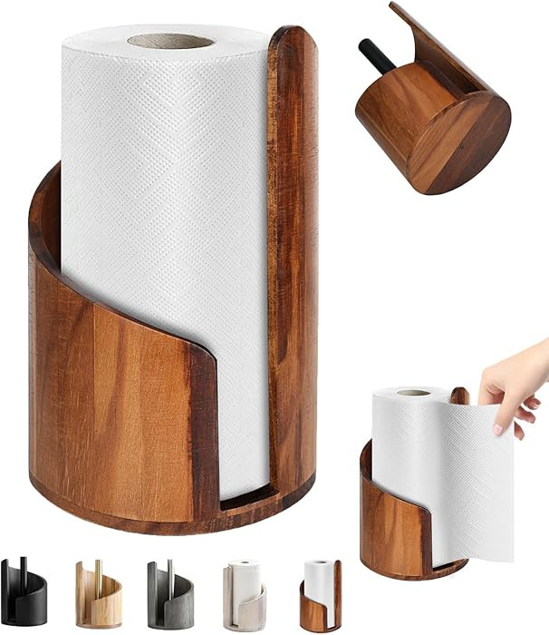 Mountain Paper Towel Holder, 2026 New Wooden Mango Wood Stand with Iron Base, Effortless One-Hand... | Amazon (US)