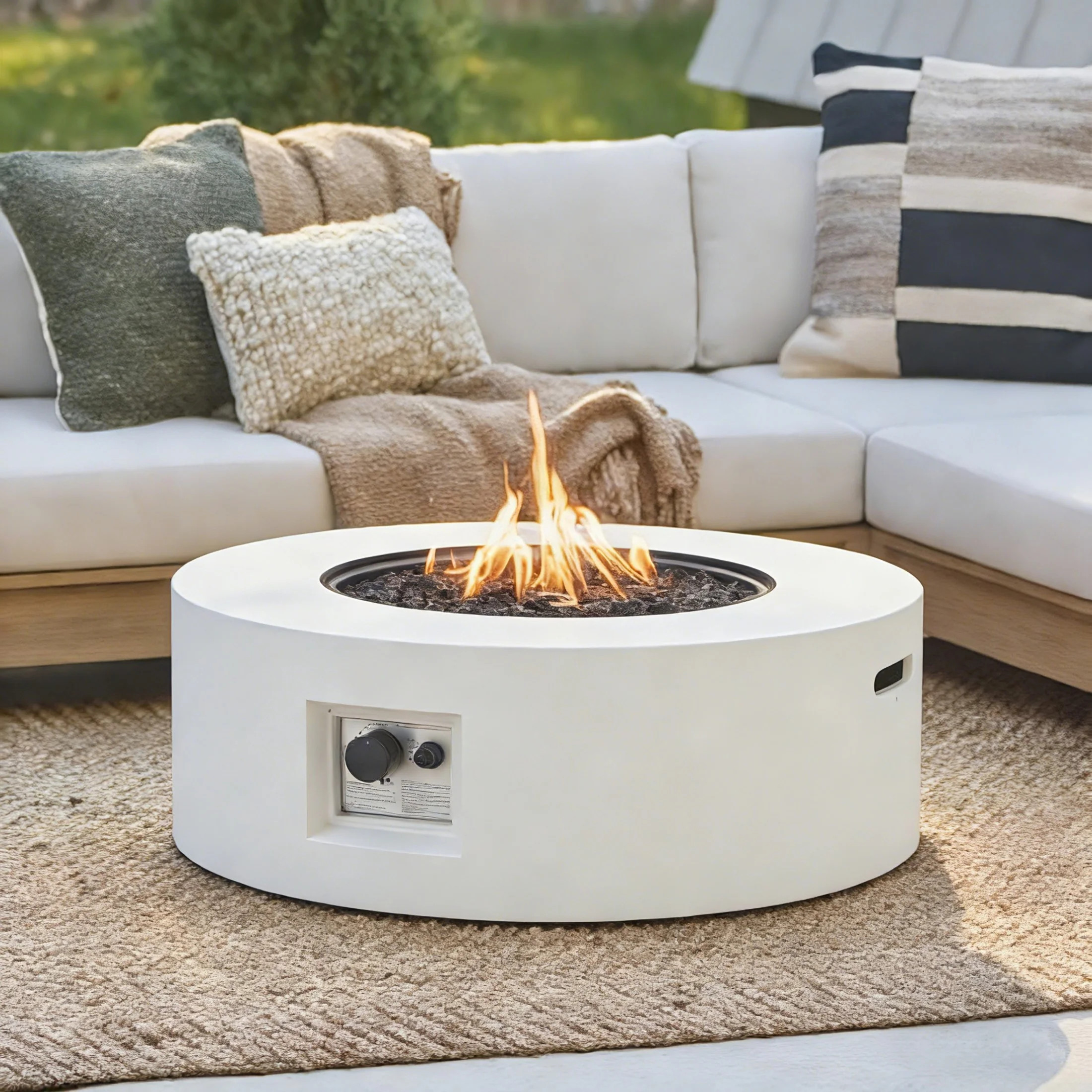 Christopher Knight Home 39" Round Outdoor Propane Fire Pit, Lightweight Concrete 50,000 BTU, Whit... | Walmart (US)
