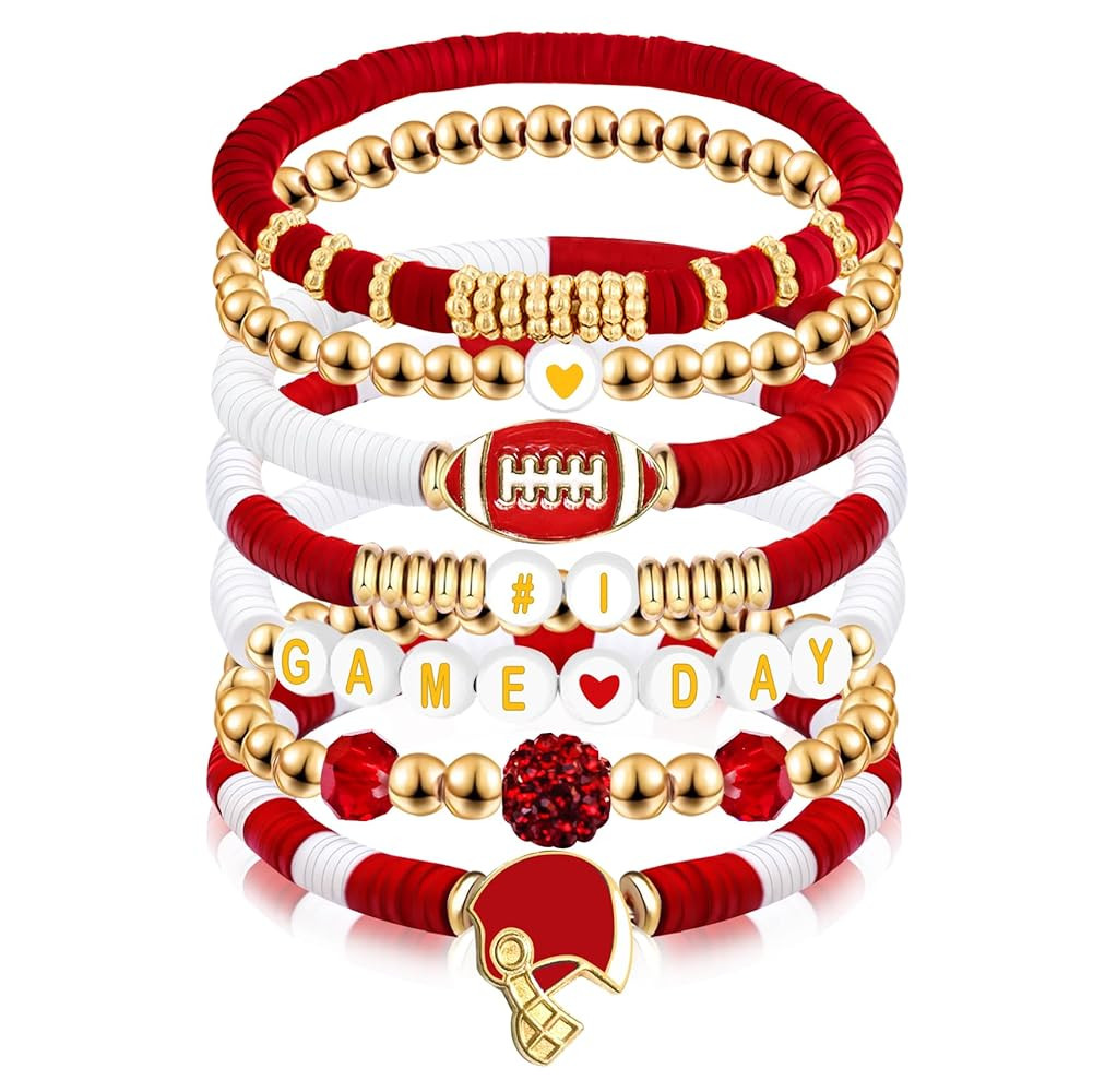 Game Day #1 Bracelet Football Charm Beaded Stretch Bracelet Sports Jewelry for Football Dads Moms... | Amazon (US)