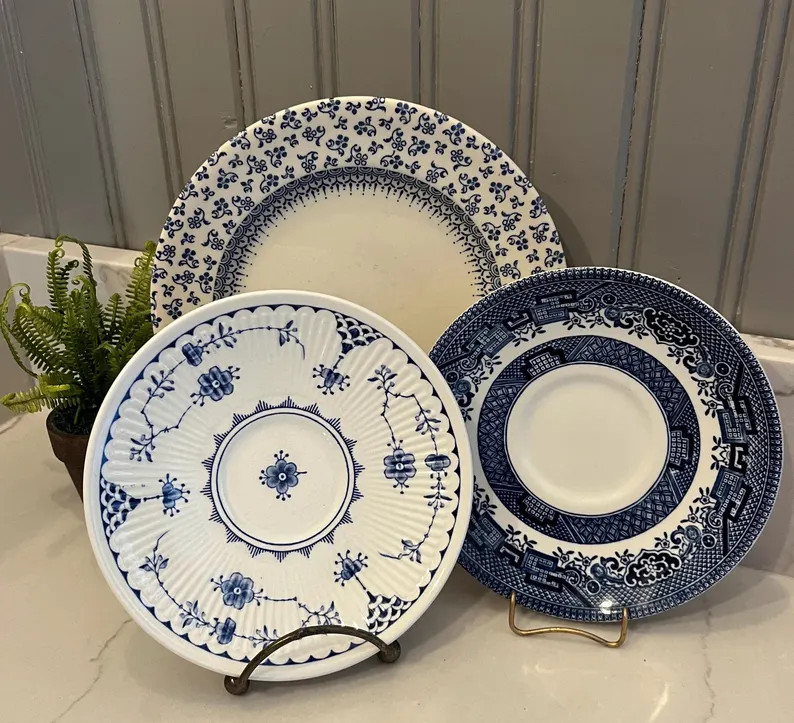 Vintage Trio of of Blue Mismatched Plates, English Ceramic-Ironstone, Decorative Plates For Decor... | Etsy (Global)
