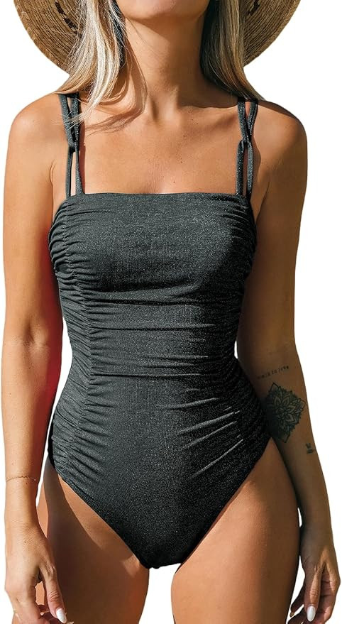 CUPSHE Women's One Piece Swimsuit Tummy Control Square Neck Bathing Suit Ruched Adjustable Straps | Amazon (US)