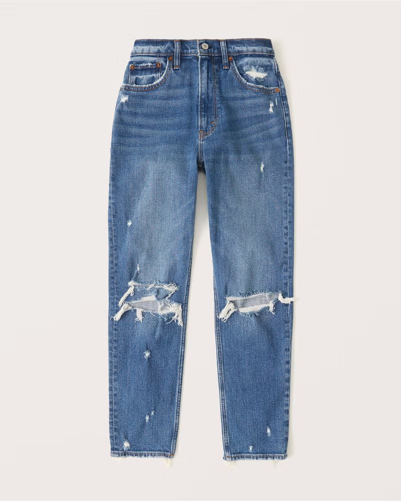 Abercrombie & Fitch Women's Curve Love High Rise Mom Jean in Medium Ripped Wash - Size 29XS | Abercrombie & Fitch (US)