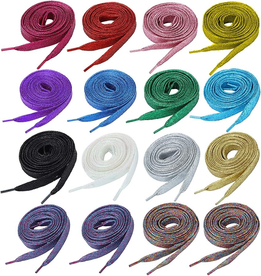 WILLBOND 16 Pairs Glitter Flat Shoelaces 42 Inch Solid Color Shoe Laces for Team Sneakers | Amazon (US)