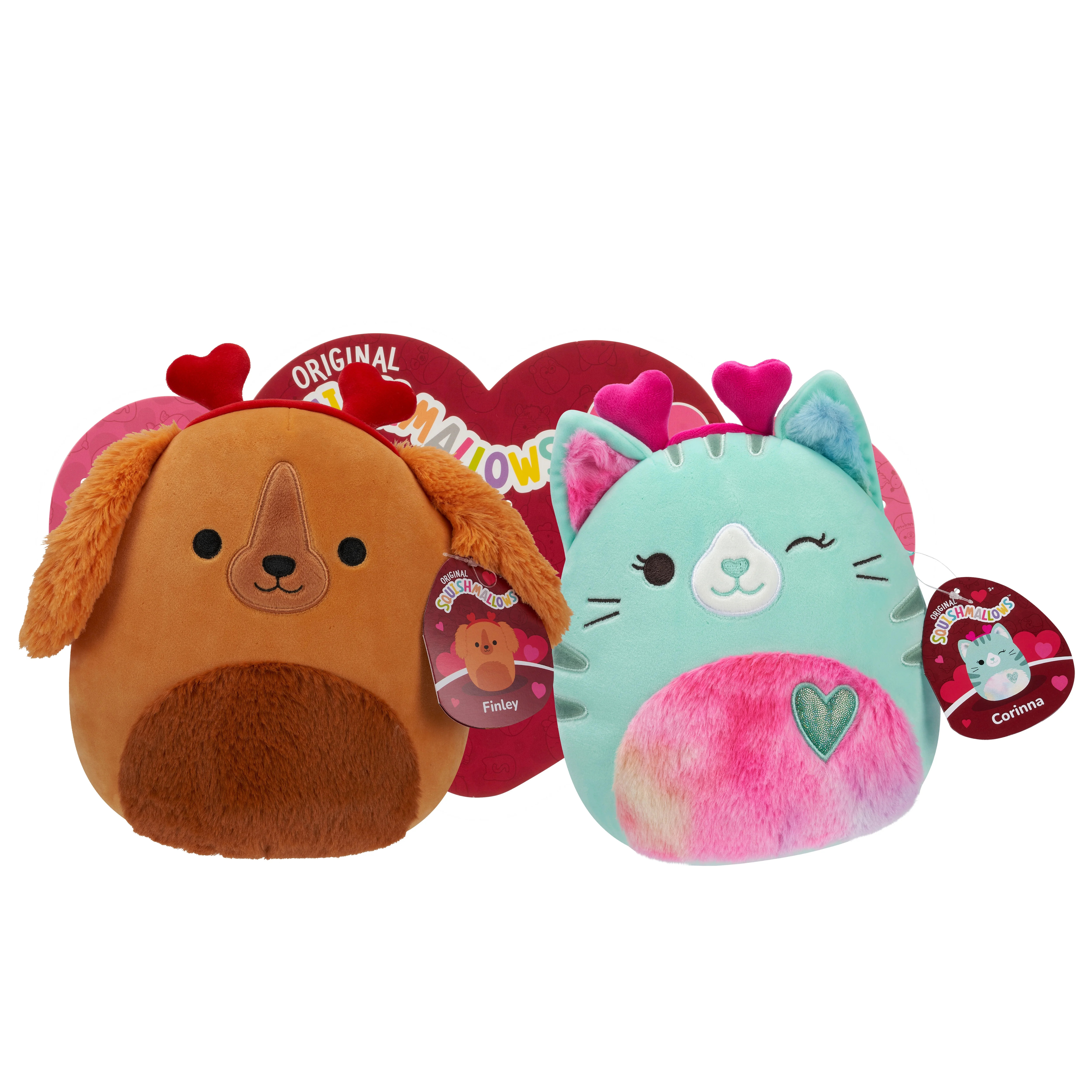 Squishmallows 8 inch Corinna the Tabby Cat + 8 inch Finley the Retriever – Valentine Plush 2-Pa... | Walmart (US)