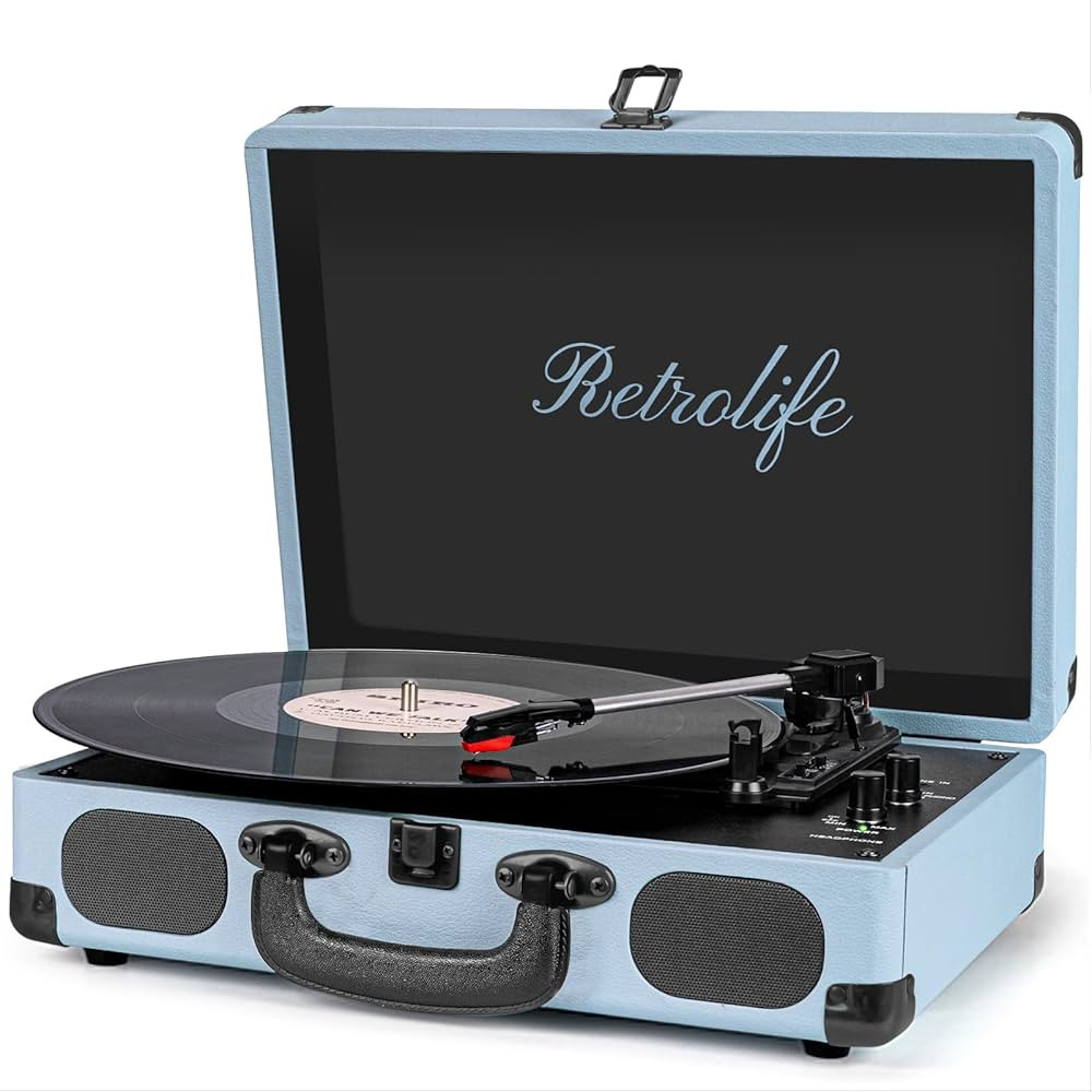 Vinyl Record Player 3-Speed Bluetooth Suitcase Portable Belt-Driven Record Player with Built-in S... | Amazon (US)