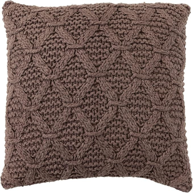 Creative Co-Op Cotton Slub Punch Hook Throw, Brown Pillow Cover 18" x 18" | Amazon (US)