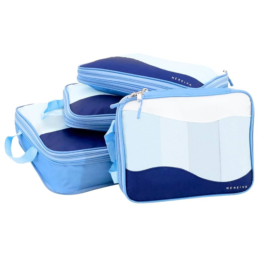 Large Compression Packing Cubes - 4 Piece Set by Nereiva – NAVY BLUE - Made of Recycled Materia... | Amazon (US)