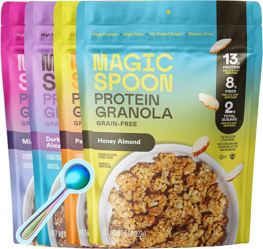 Magic Spoon High Protein Granola Low Sugar - 4 Pack: Mixed Berry, Dark Chocolate Almond, Peanut B... | Amazon (US)