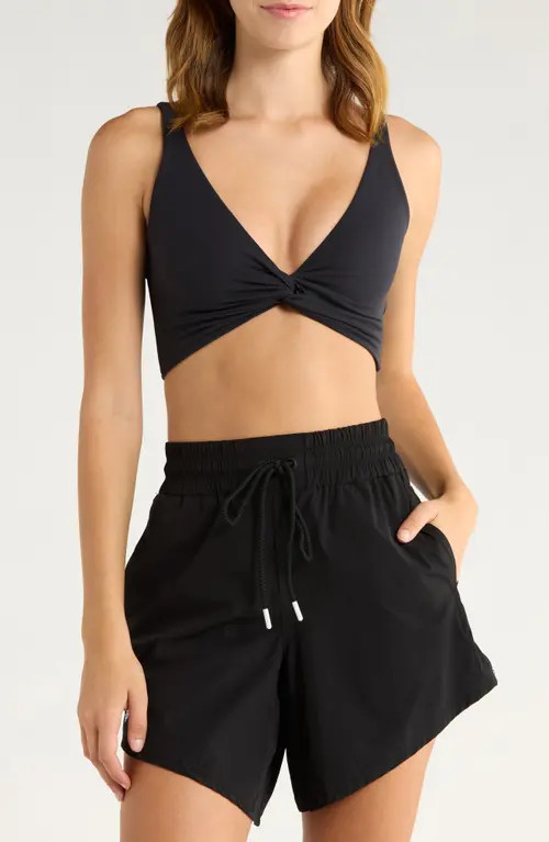 Free People FP Movement Never Better Twist Front Sports Bra in Black at Nordstrom, Size Large | Nordstrom