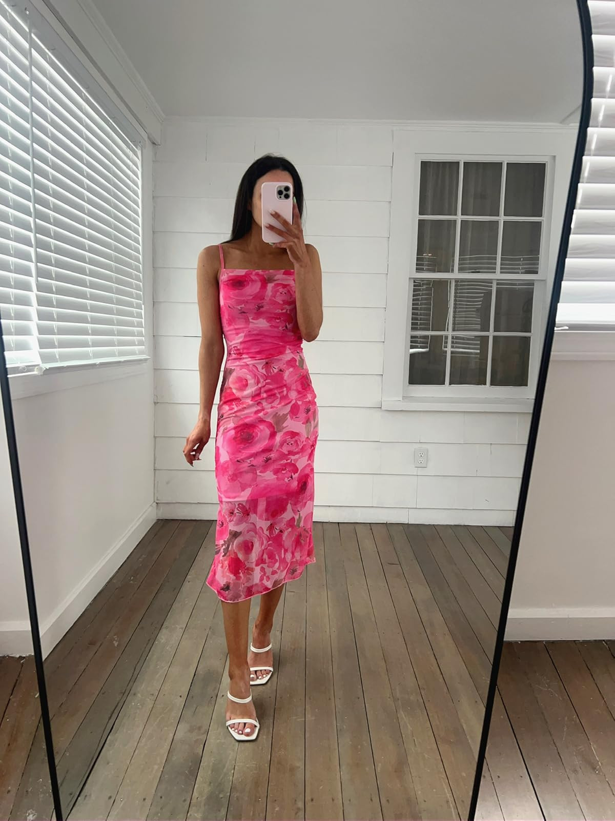 Summer dress - wearing XS, heels true to size. Floral midi dress/white heels
 

 #LTKSummerEdit #LTKPetite #LTKFindsUnder50