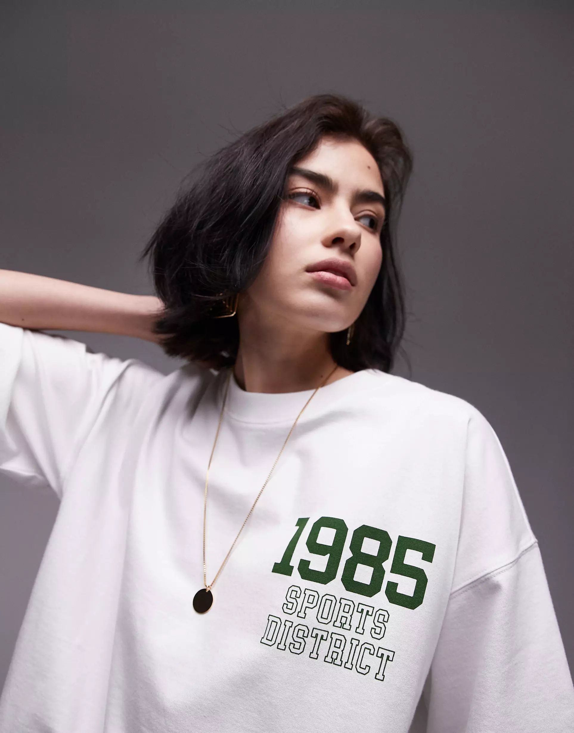 Topshop graphic 1985 sports district oversized tee in white | ASOS (Global)