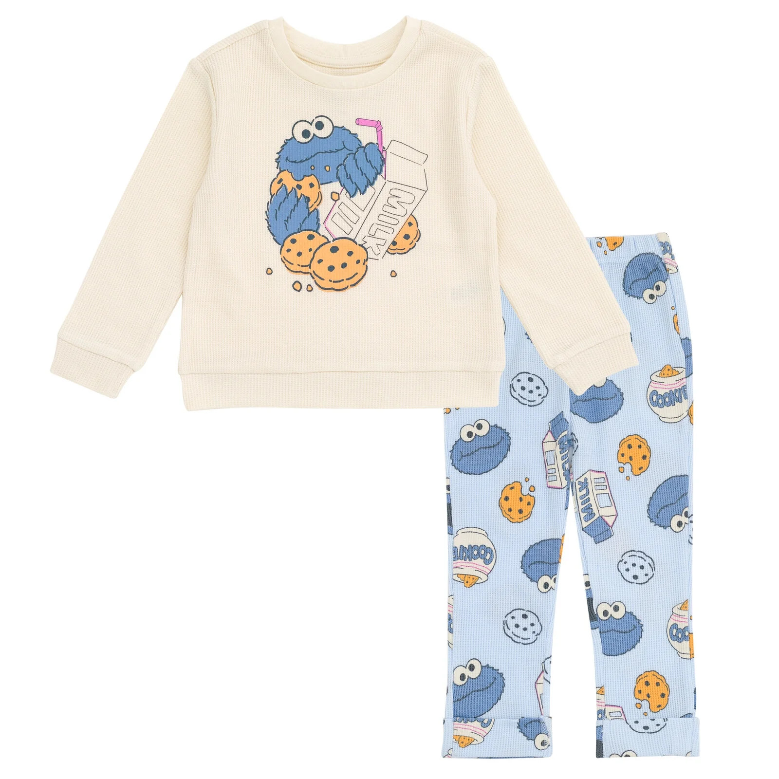 Sesame Street Cookie Monster Waffle Knit Pullover Sweatshirt and Jogger Pants Outfit Set Newborn ... | Walmart (US)