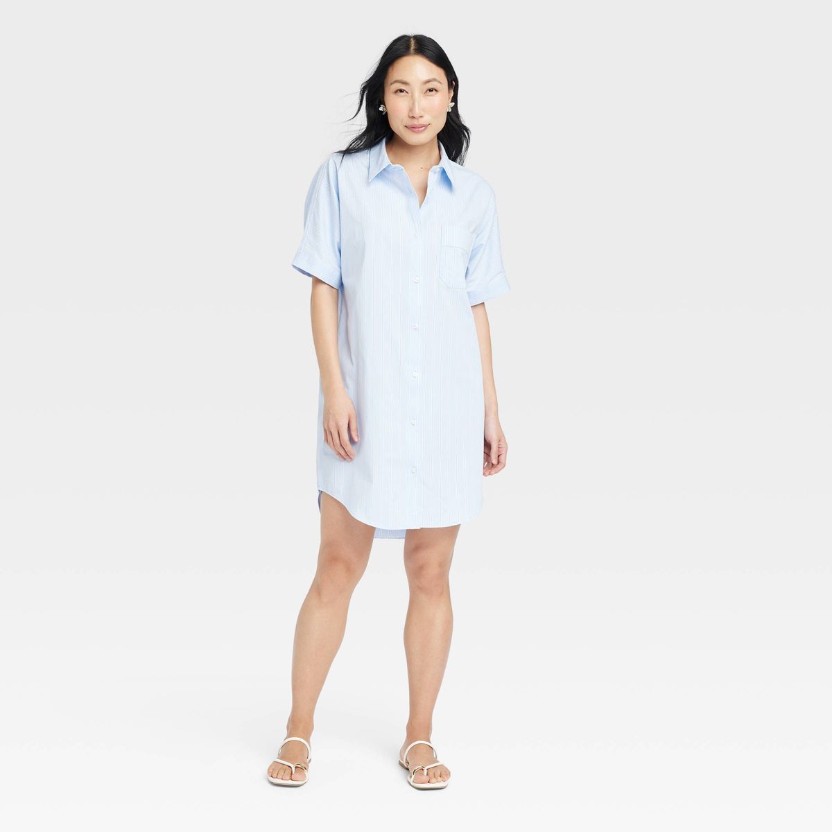 Women's Easy Woven Mini Shirtdress - A New Day™ Blue Striped XS | Target