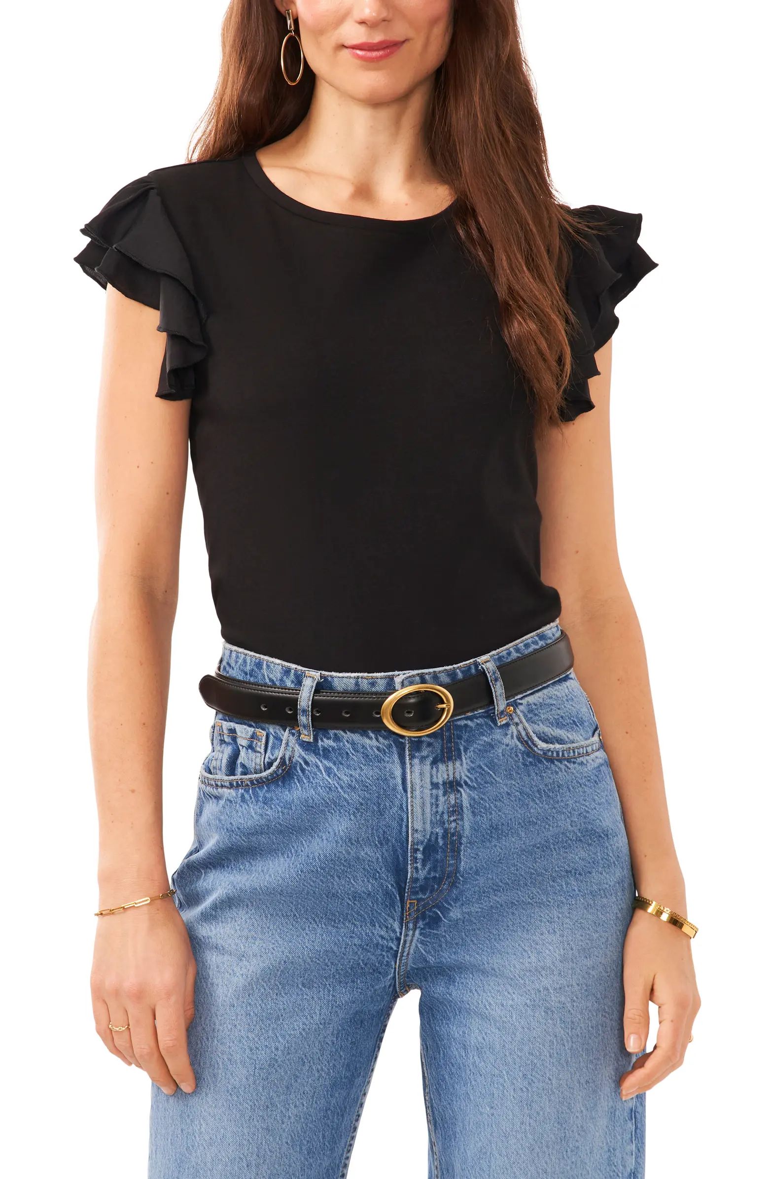 Tiered Ruffle Sleeve Cotton Blend Top | Nordstrom