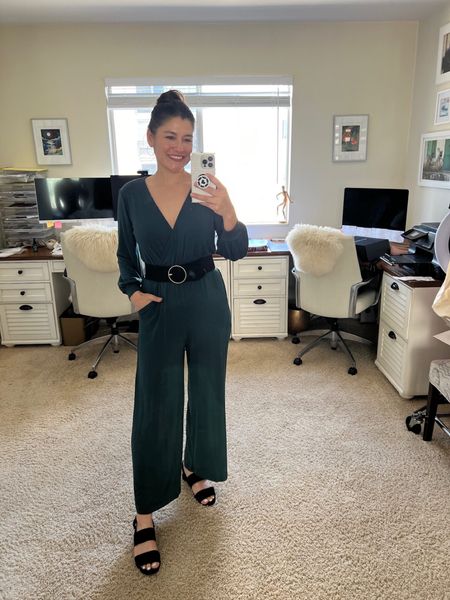 Spring Outfit: Amour Vert jumpsuit (currently 50% off!), VINCE sandals, B-Low the Belt Molly Belt, Anthropologie Brook and York hoop earrings

#LTKworkwear #LTKsalealert #LTKfindsunder100