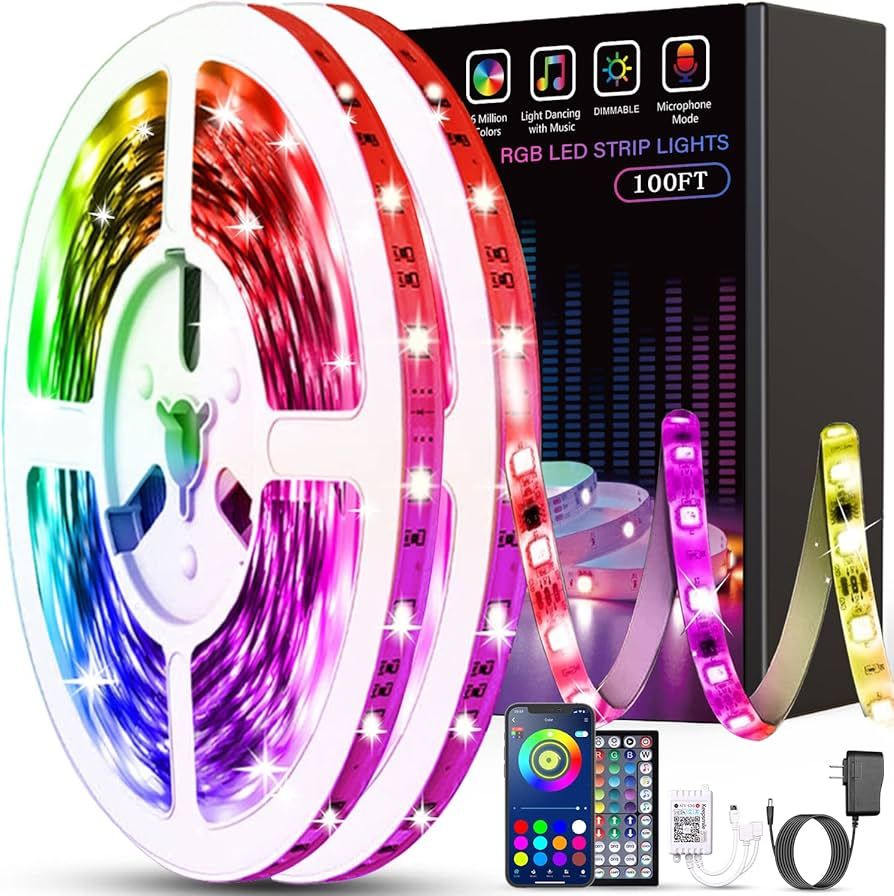 Amazon.com: Tenmiro Led Lights for Bedroom 100ft (2 Rolls of 50ft) Music Sync Color Changing Stri... | Amazon (US)